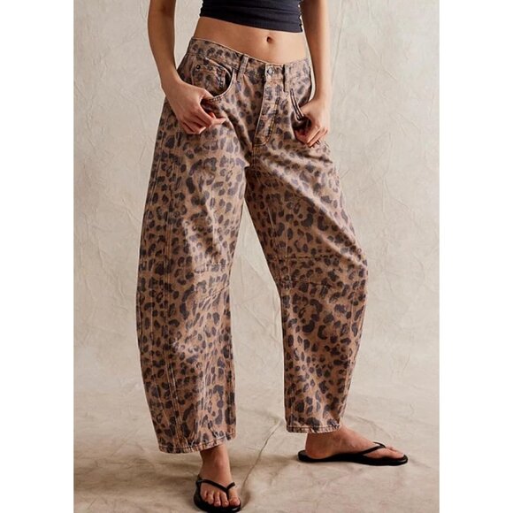 Women's Stretchy Mid Rise Wide Leg Cropped Jeans Vintage Boyfriend Style - Picture 2 of 4